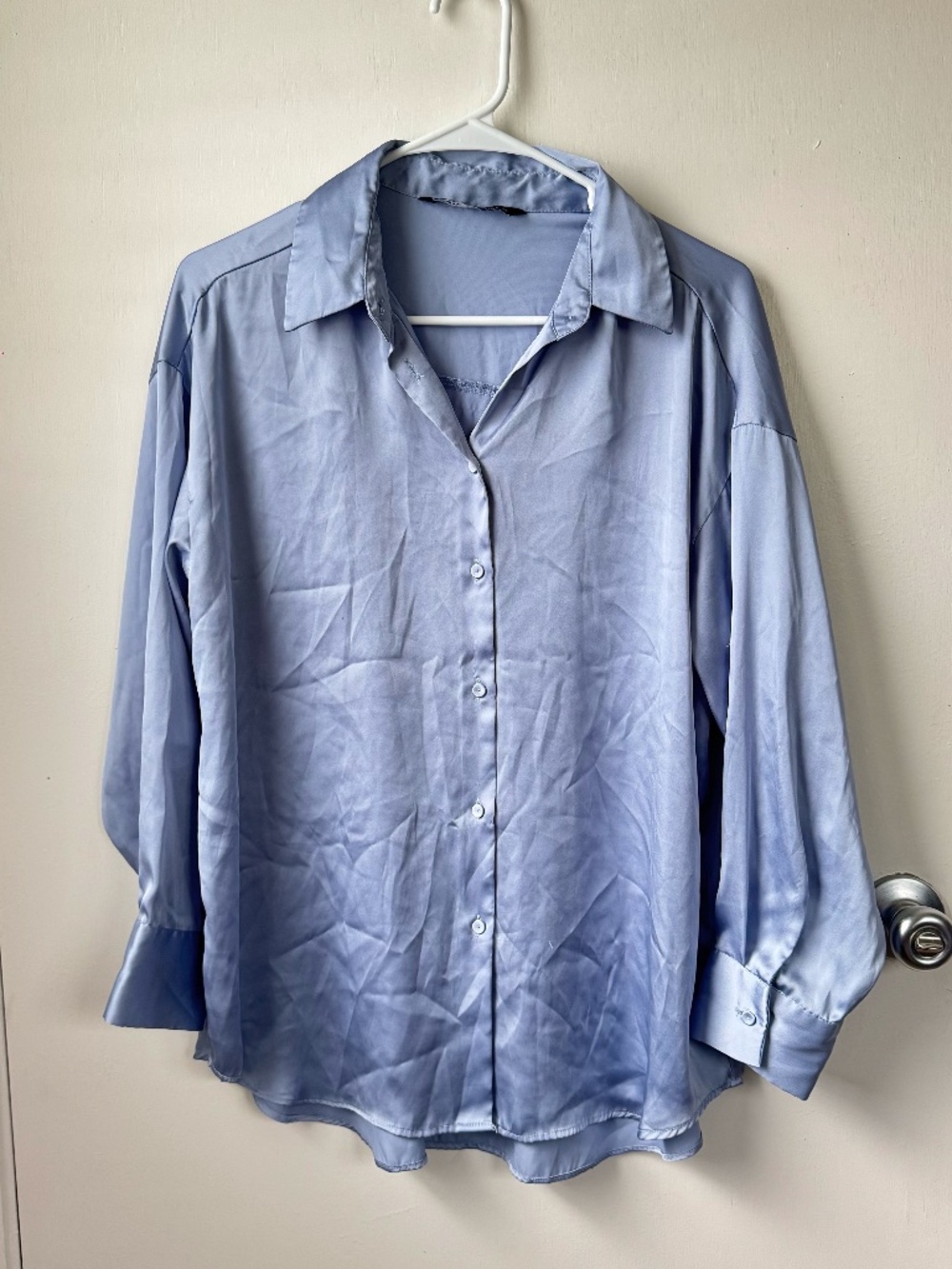 Medium blue Zara long sleeve silk top